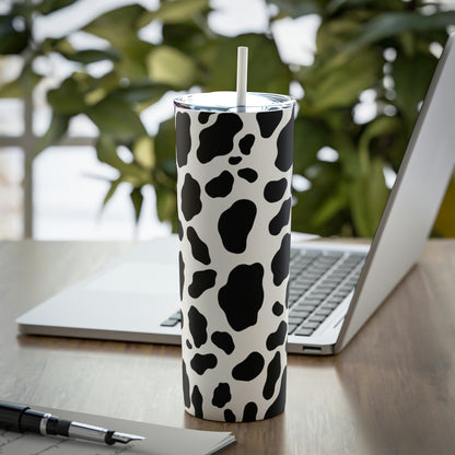 Cow Print Skinny Steel Tumbler with Straw