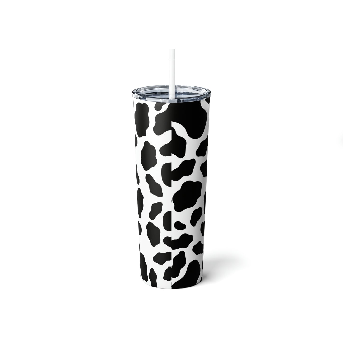 Cow Print Skinny Steel Tumbler with Straw